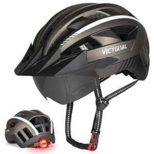 Bike Helmet With Led Light Magnetic Goggles Visor Adjustable Adult Cycling